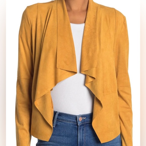 Bagatelle Faux-Suede Gold Yellow Drape-Front Jacket, Size L - Picture 1 of 6